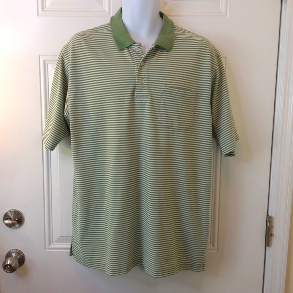 WindHam Pointe sage and white short sleeve striped polo shirt